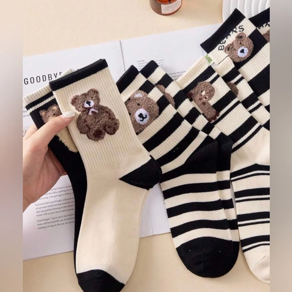 Bear socks 5 pair fuzzy polo monogram W P Ralph Lauren womens chenille black NEW - Picture 4 of 7